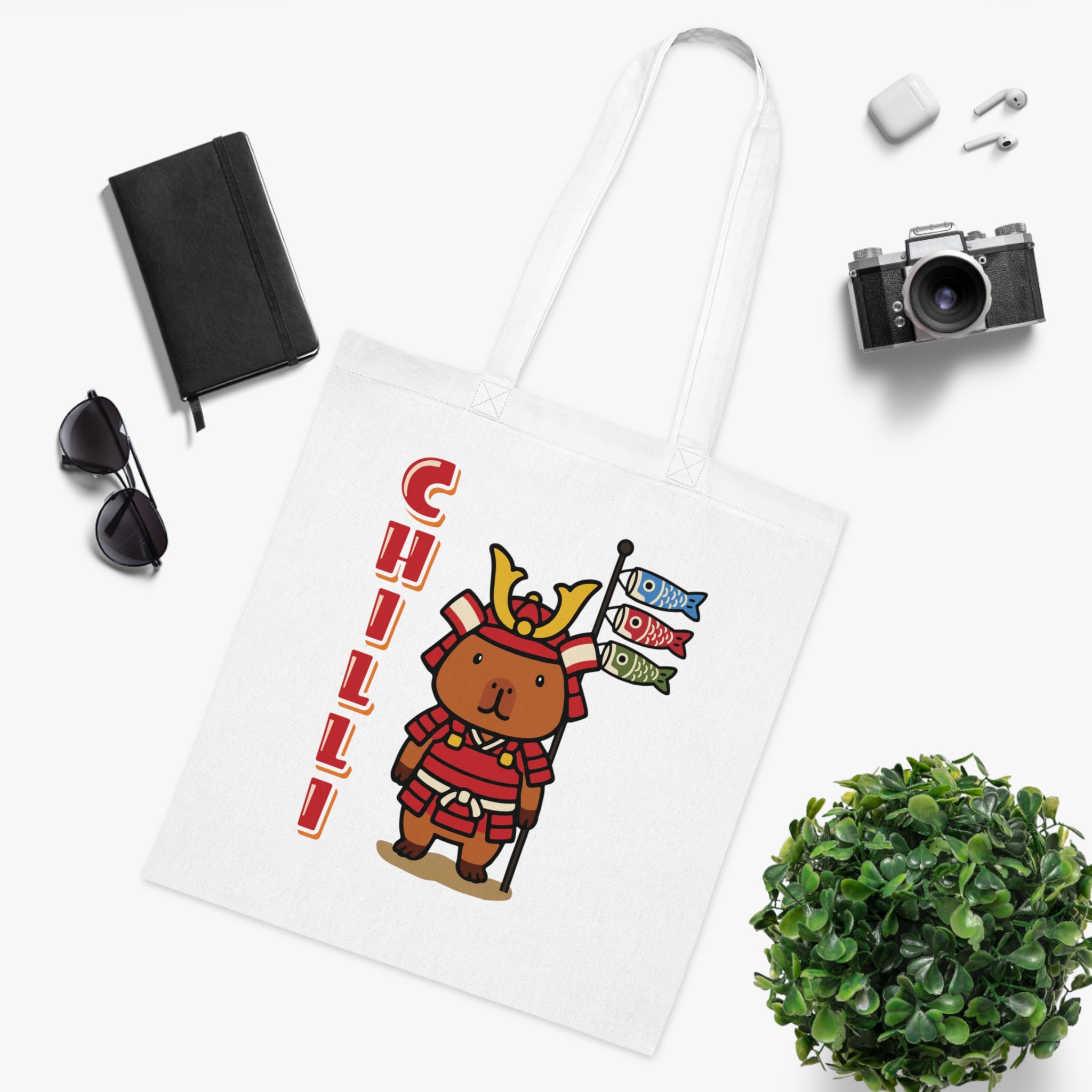 Chilli the Samurai Warrior Capybara Cartoon Tote Bag, Cute Kawaii Animal Gift