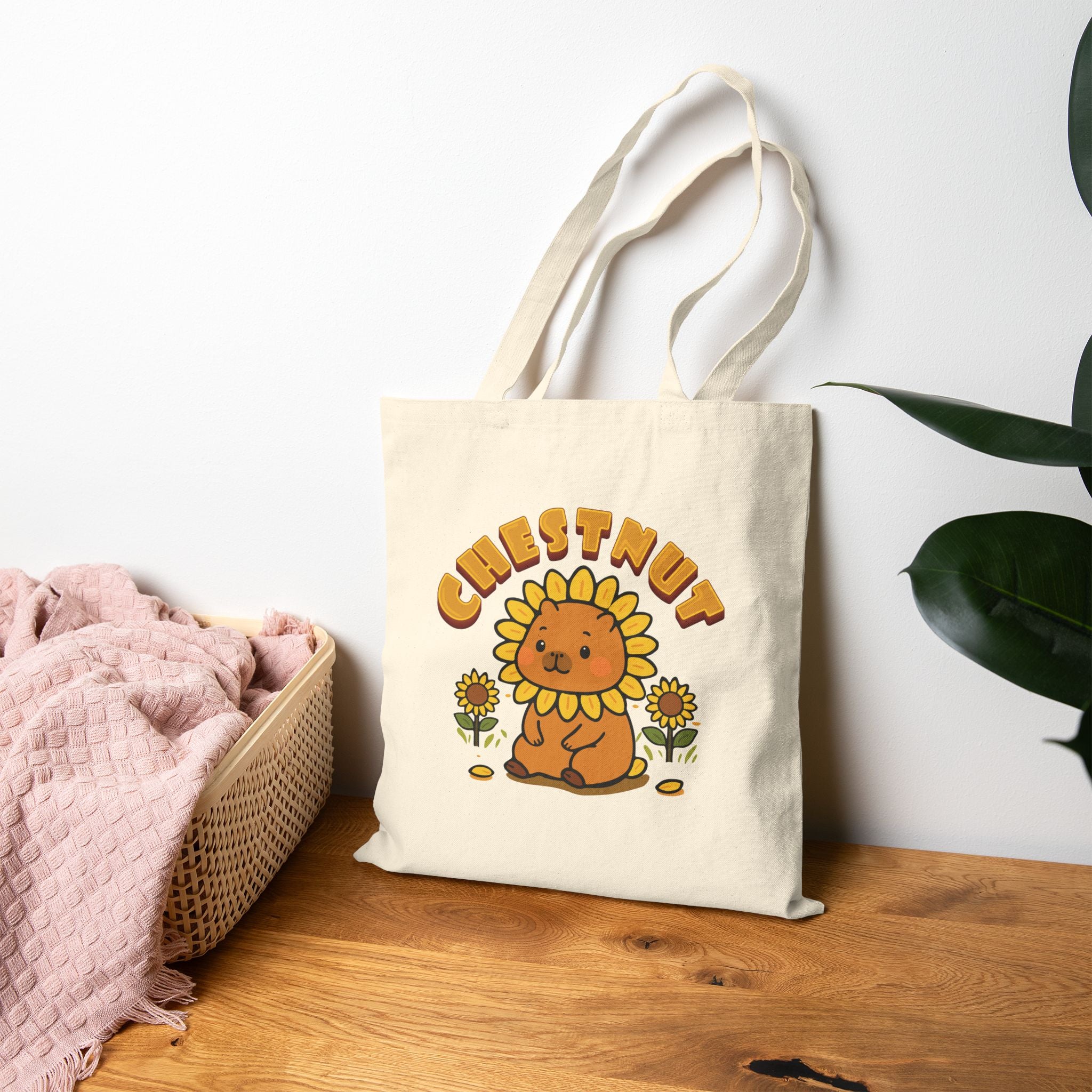 Chestnut the Sunflower Lover Capybara Cartoon Tote Bag, Cute Kawaii Animal Gift